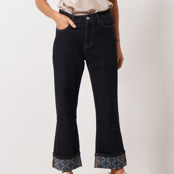 calça de ganga c/ elastano e dobra (estampada)