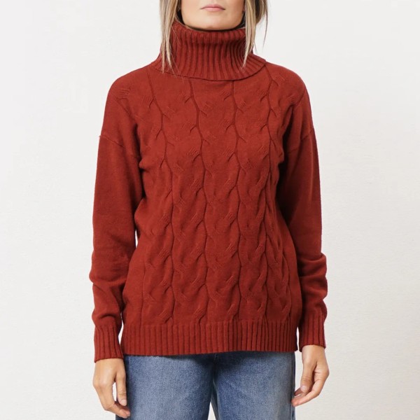camisola meia gola em tricôt c/ tranças 