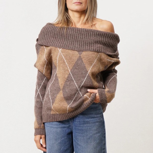 camisola em tricôt (jacquard)c/ gola bamba