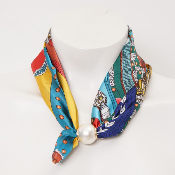 lenço em seda/viscose c/ pérola (iman)