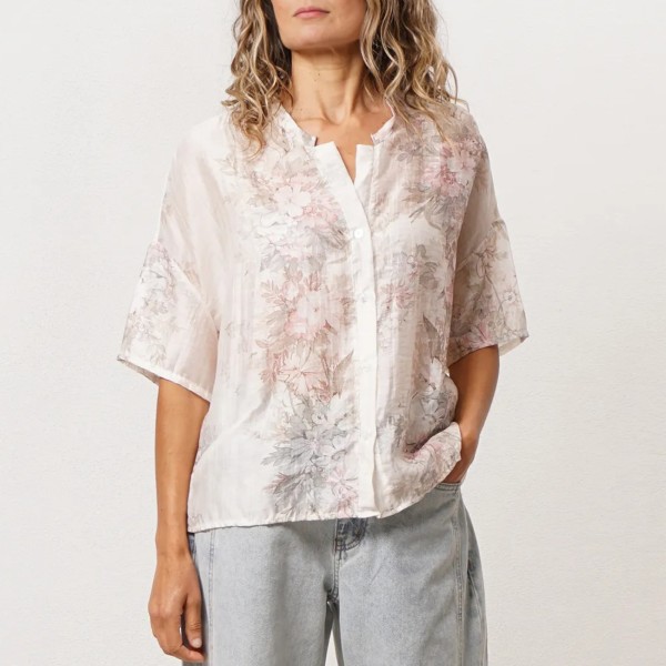 blusa estampada c/ lyocell e linho