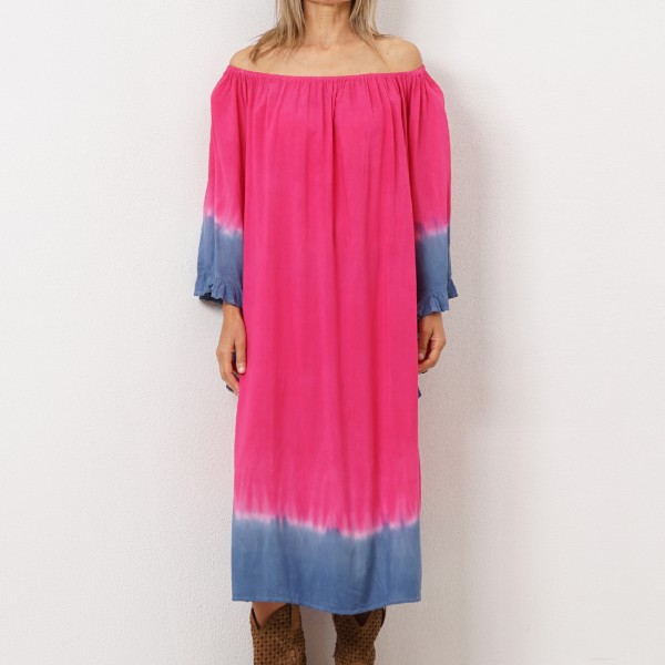 vestido tie dye em rayon ( fibra natural-textura suave)