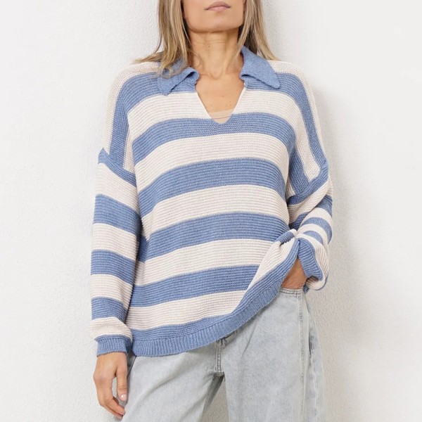 camisola de barras em tricôt c/ gola