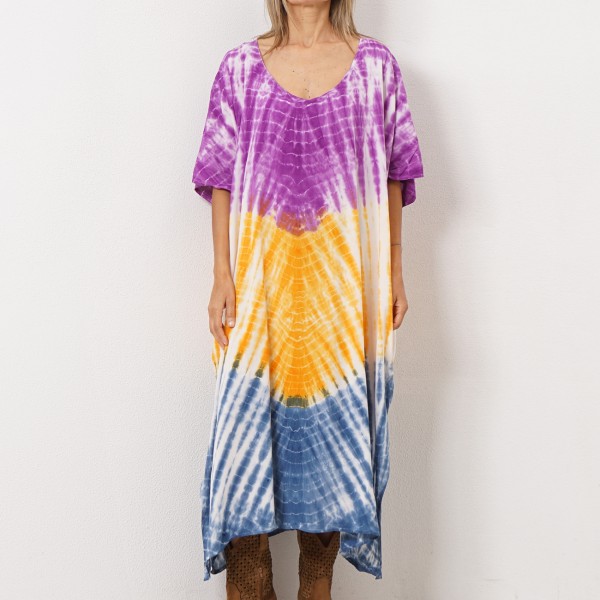 vestido tie dye em rayon ( fibra natural-textura suave)