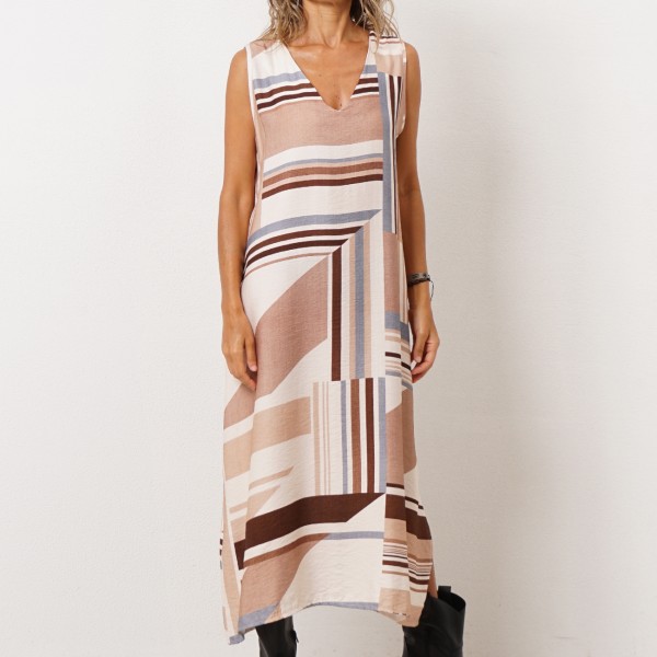 vestido em crepe c/estampado assimétrico