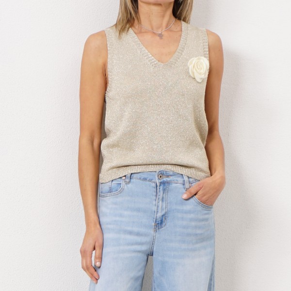 colete em tricôt c/  lurex + aplicações