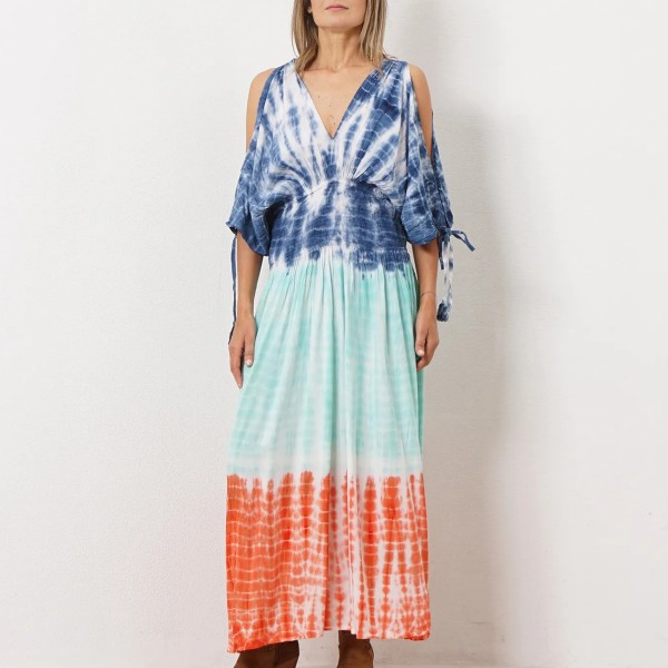 vestido tie dye em rayon ( fibra natural-textura suave)