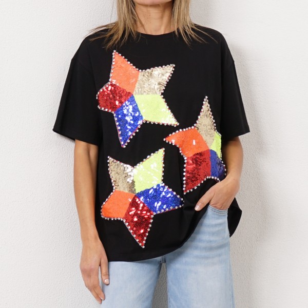 tshirt c/ aplicações de lantejoulas e brilhantes (premium)