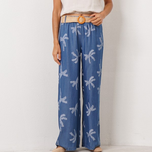 pantalonas em tencel estampadas a laser 