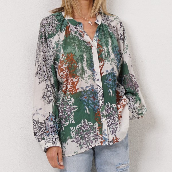 blusa estampada em crepe