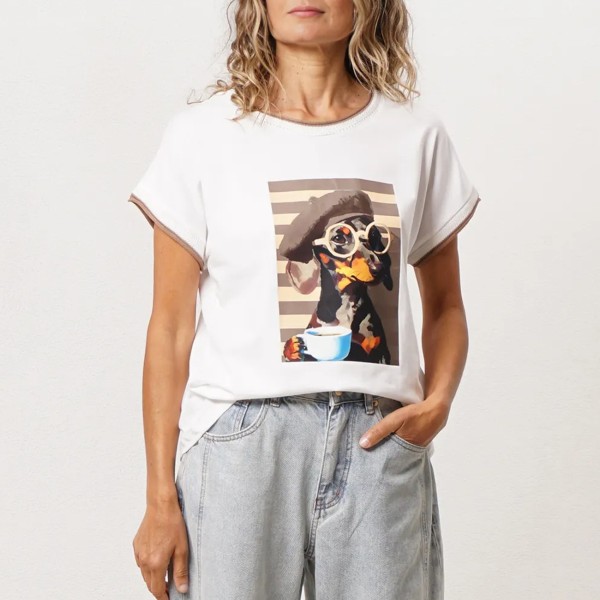 tshirt em algodão c/ elastano + estampa