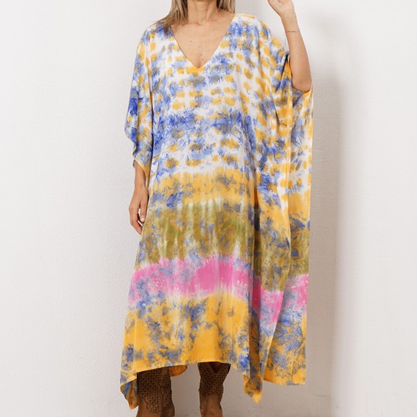 vestido tie dye em rayon ( fibra natural-textura suave)