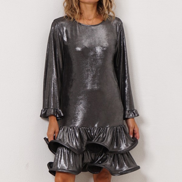 vestido c/ folhos (metálico)