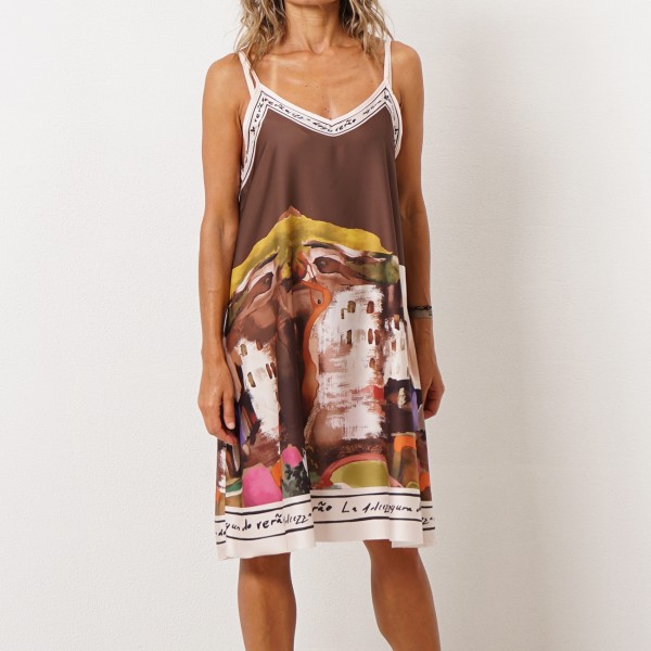 vestido acetinado c/estampa