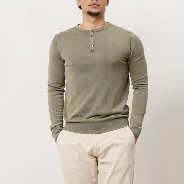 camisola em tricôt de algodão c/ botões