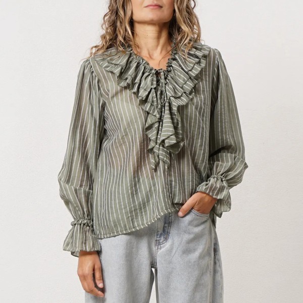 blusa de riscas c/ folhos