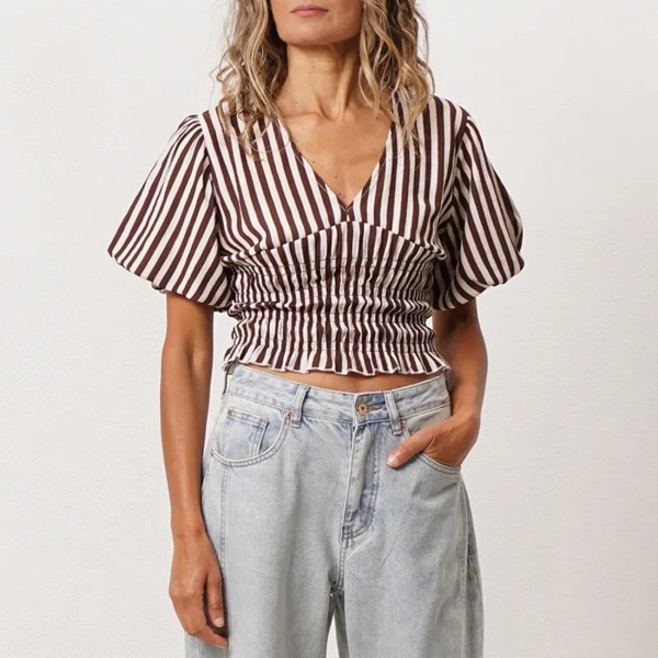 blusa de riscas c/ franzidos e mangas balão