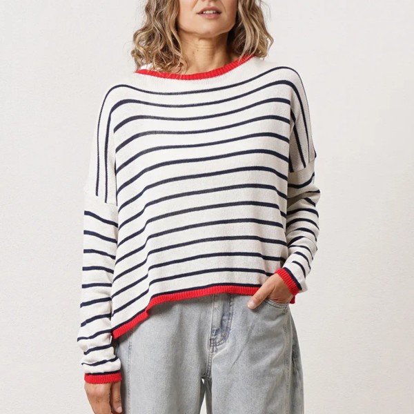 camisola de riscas em tricôt c/ algodão (jacquard) 