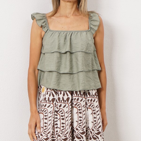 top c/ folhos em crepe