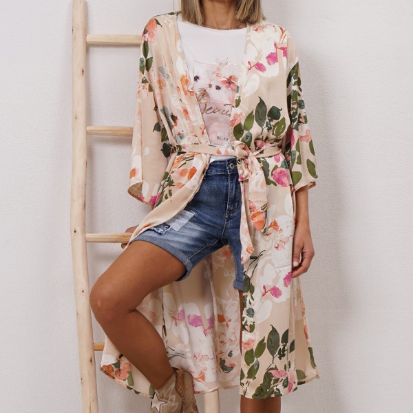 kimono estampado acetinado