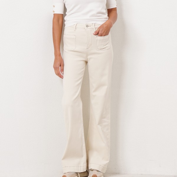 calça de ganga à boca de sino