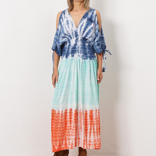 vestido tie dye em rayon ( fibra natural-textura suave)