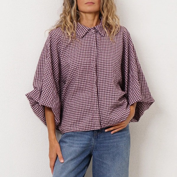 blusa (padrão vichy) c/ manga ajustável