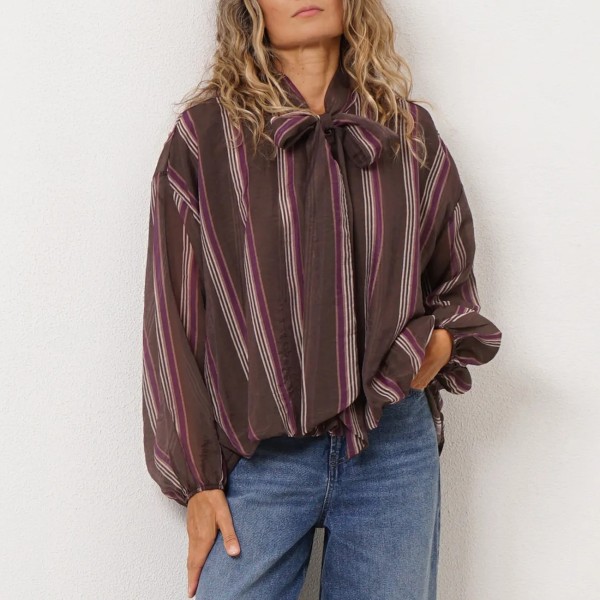 blusa c/ laço manga balão