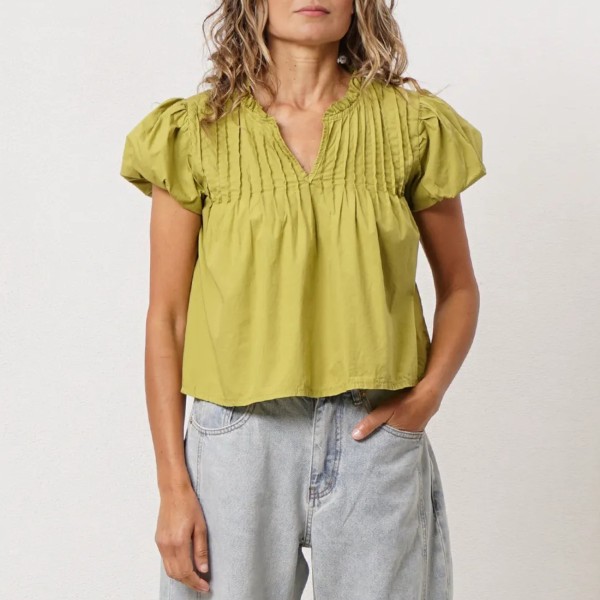 blusa em popelina m/manga de balão c/ pregas