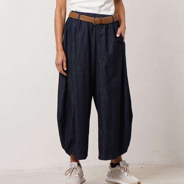 pantalonas de balão em ganga
