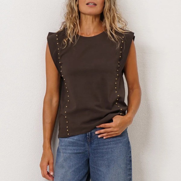 blusa em algodão e elastano c/tachas
