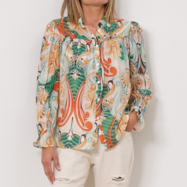 blusa estampada em crepe