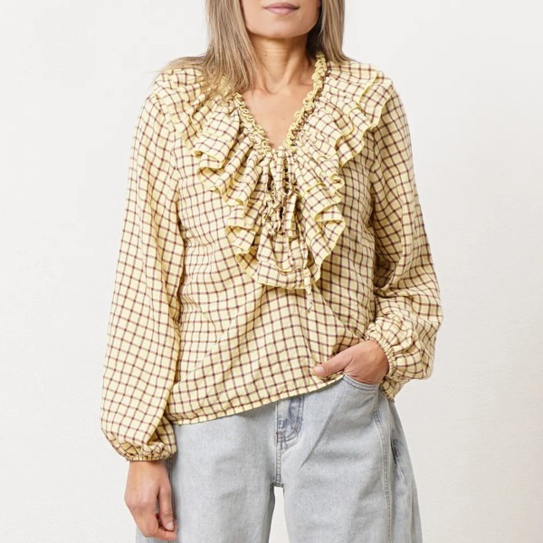 blusa baiela de xadrez c/ folhos 