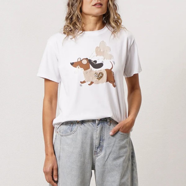 tshirt c/ estampa em algodão e elastano