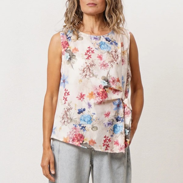 blusa em popelina estampada c/ laço