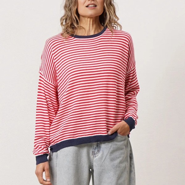 camisola de riscas em tricôt c/ algodão (jacquard) 