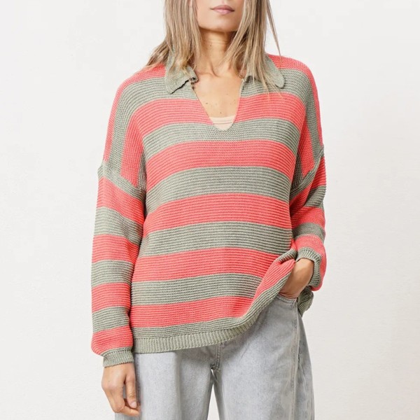 camisola de barras em tricôt c/ gola