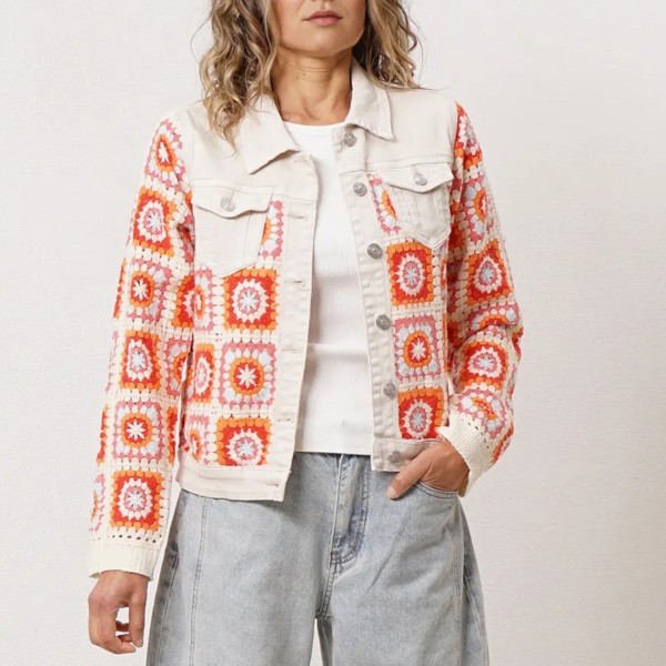 blusão vaqueiro c/ aplicação em crochet