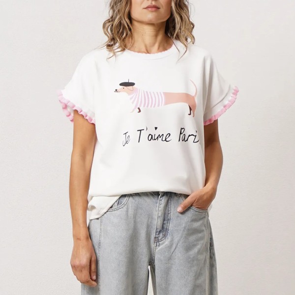 tshirt de folhos em viscose c/ poliamida e elastano