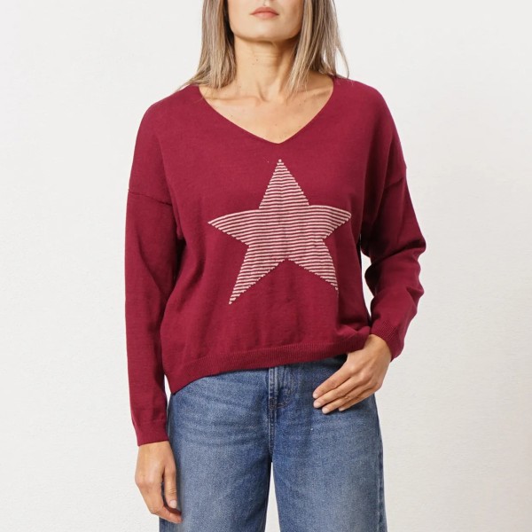 camisola em tricôt c/ estrela (jacquard)