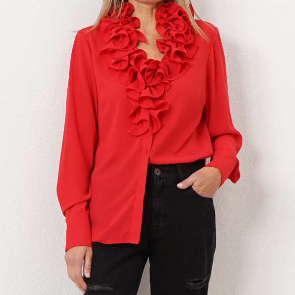 blusa de folhos em crepe