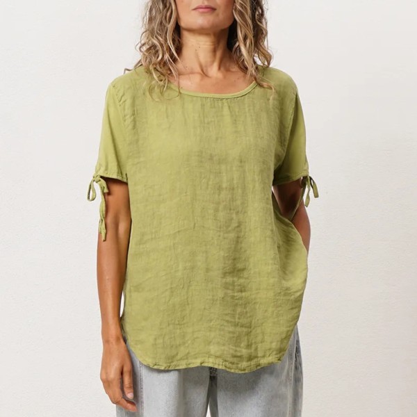 blusa mistura de tecidos linho/algodão