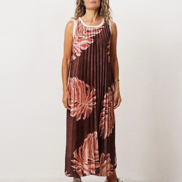 vestido plissado estampado