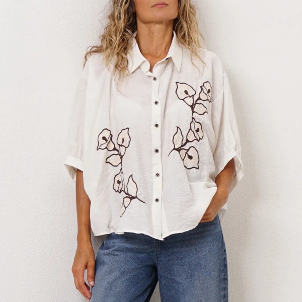 blusa c/rayon, linho e bordados