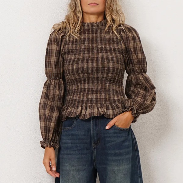 blusa de xadrez c/ franzidos