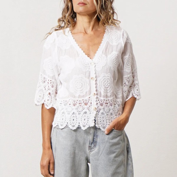blusa de renda c/ botões