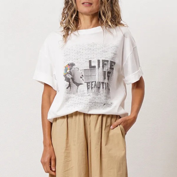 tshirt em algodão vintage c/ estampa (brilho)