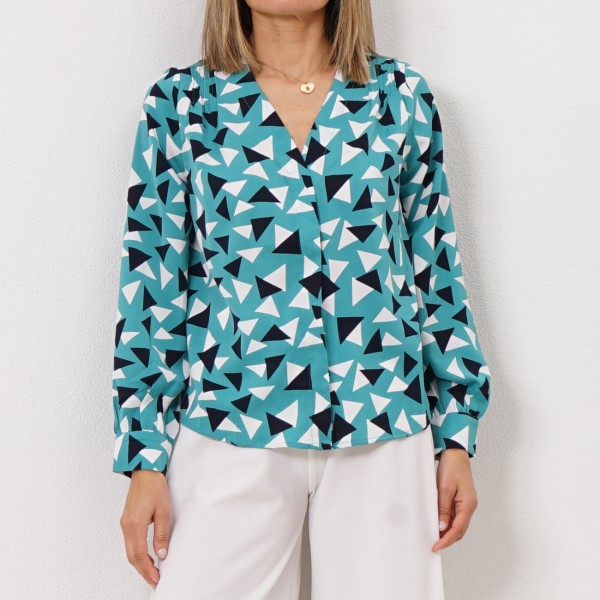 blusa de bico estampada (c/ pregas)