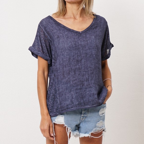 blusa c/ decote em bico 100% linho 