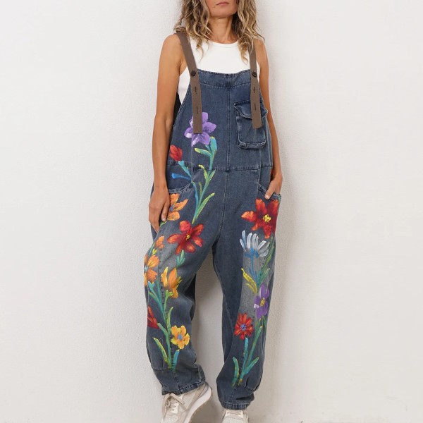 jardineira vintage estampada c/ aplicação de tachas